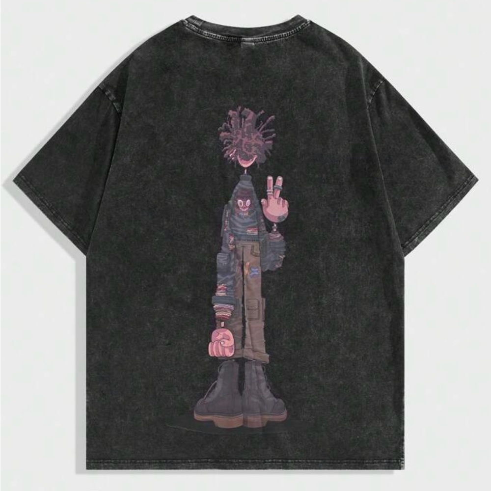 Graphic Black T-Shirt with Cartoon Design